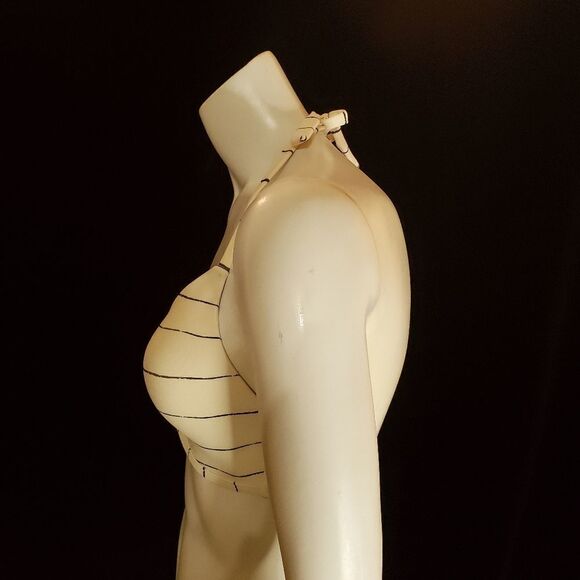 Roxy Cream & Black Striped Halter Bikini Top (M) - Picture 3 of 5